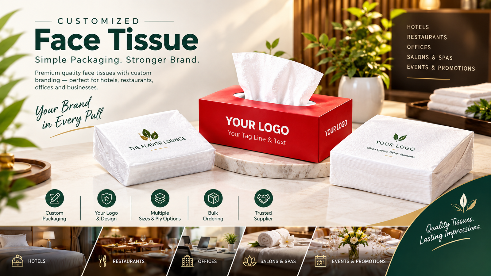 Tissue Supplier, Face Tissue Supplier, Paper Napkin Supplier, Kitchen Towel Supplier, Cling Film Supplier, Aluminuin Foil Supplier, Butter Paper Supplier, Customized Tissue Paper Supplier